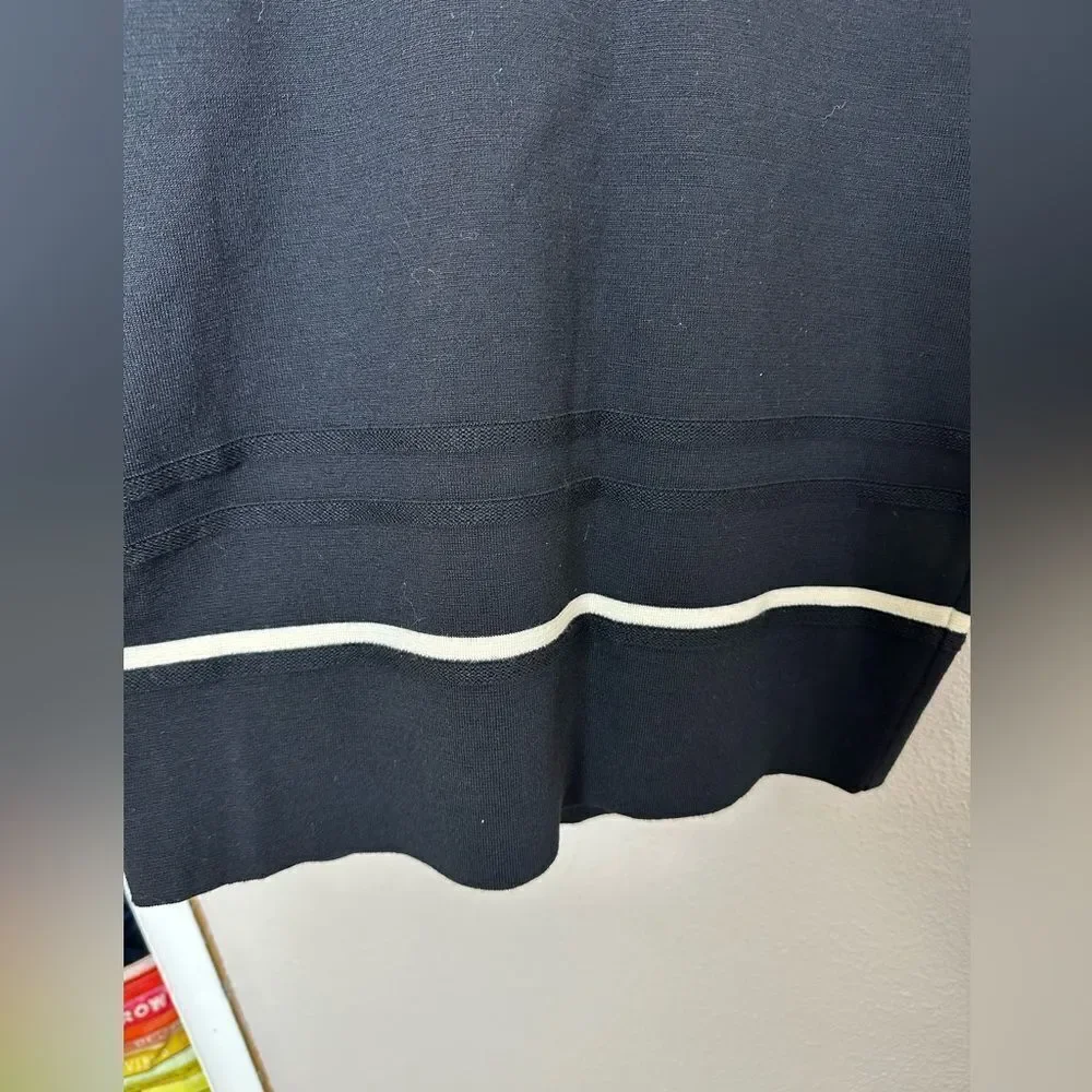 Escada Black Contrast Striped Wool Pencil Skirt Sz L